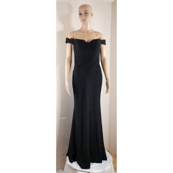 women's dark red and black off the shoulder dress gothic Retro Elegant Victoria Long Lace MORE TO COME Ezra Size:38 R Date Night Dress